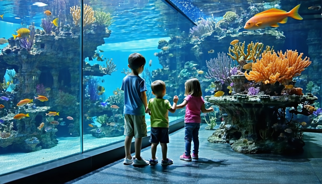 Families exploring the Lost Chambers Aquarium at Aquaventure World Dubai